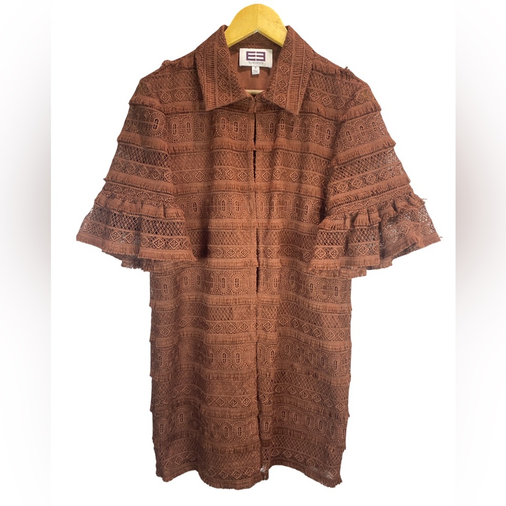 Etcetera Burnt Sienna Lace Duster Cardigan Size 6‎ Boho Fringe Tunic